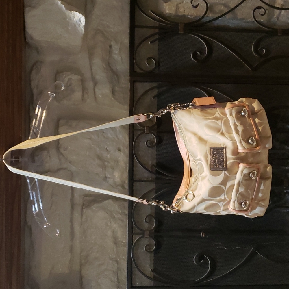 Coach tan Poppy signature sateen hobo